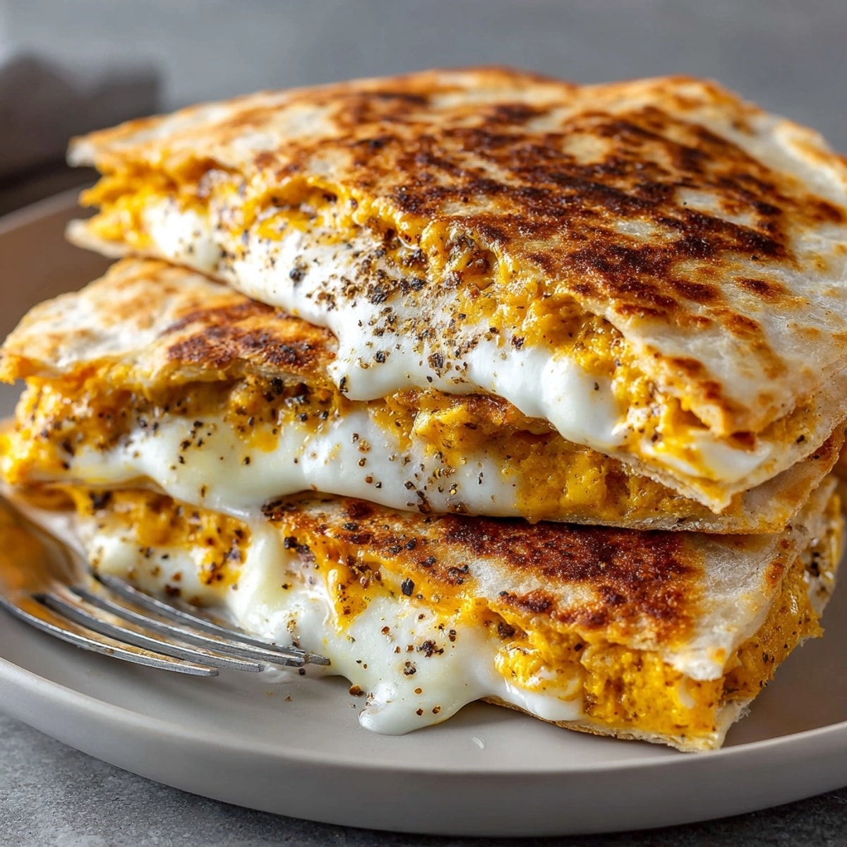 Pumpkin Ricotta Quesadillas with golden crisp tortillas, melted cheese, and creamy festive filling.