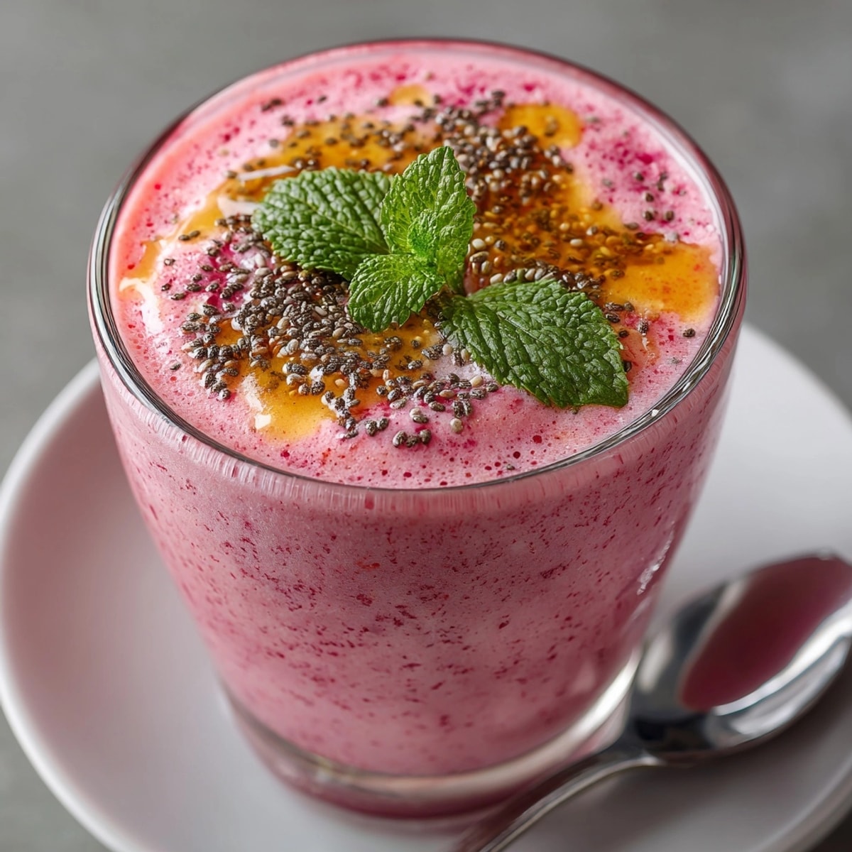 Cherry-Coded Holiday Protein Smoothie with Greek Yogurt in festive glasses, topped with vibrant cherries and fresh mint