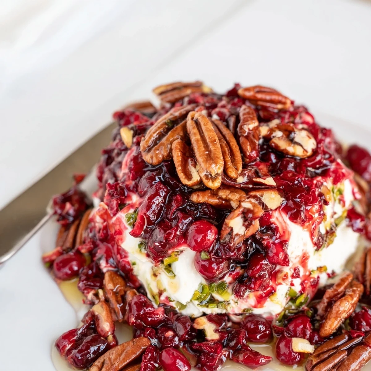 Vibrant cranberry jalapeño dip served with crackers, a sweet and spicy delight.  