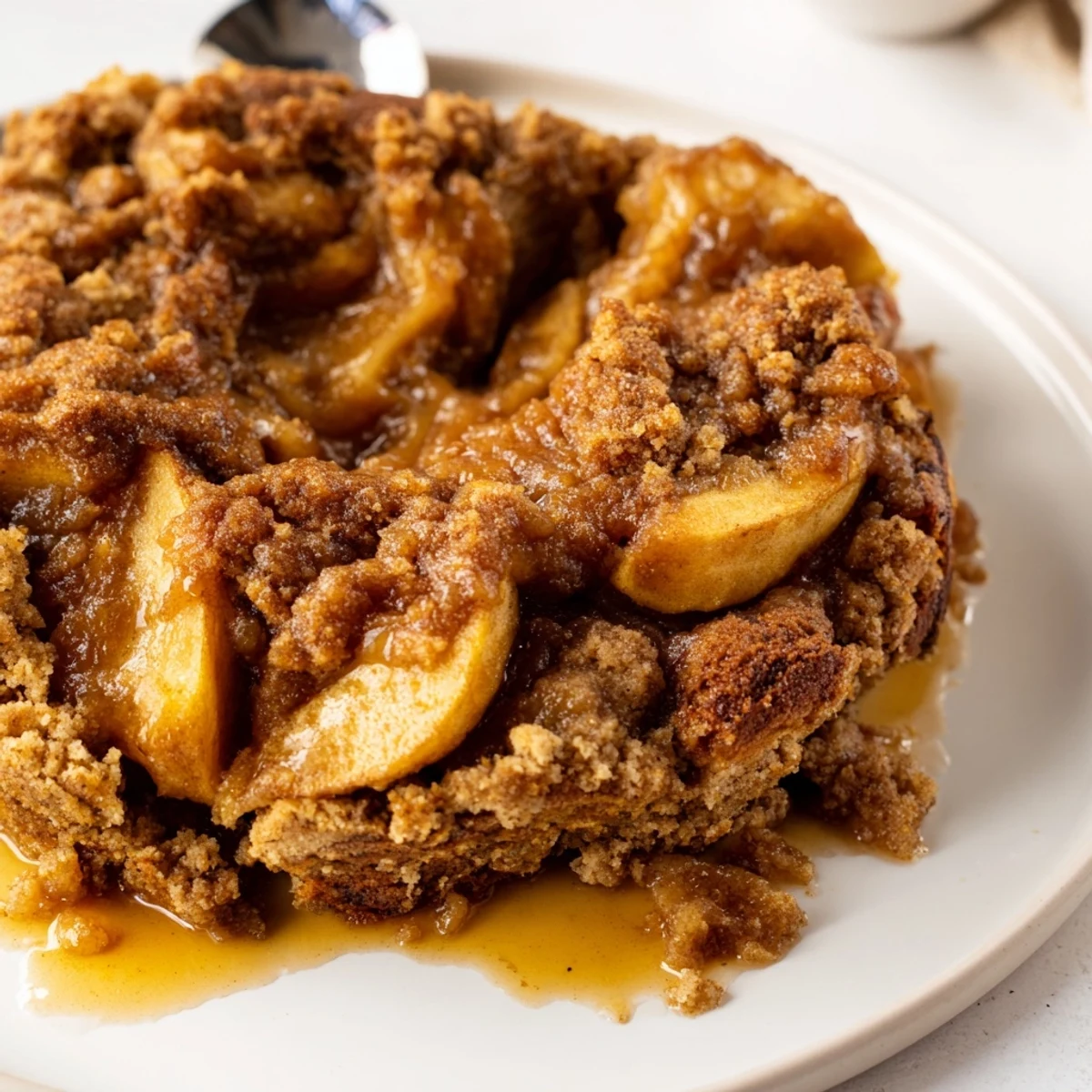 Cozy Gingerbread Caramel Apple Cobbler topped with spiced gingerbread and warm apples.  