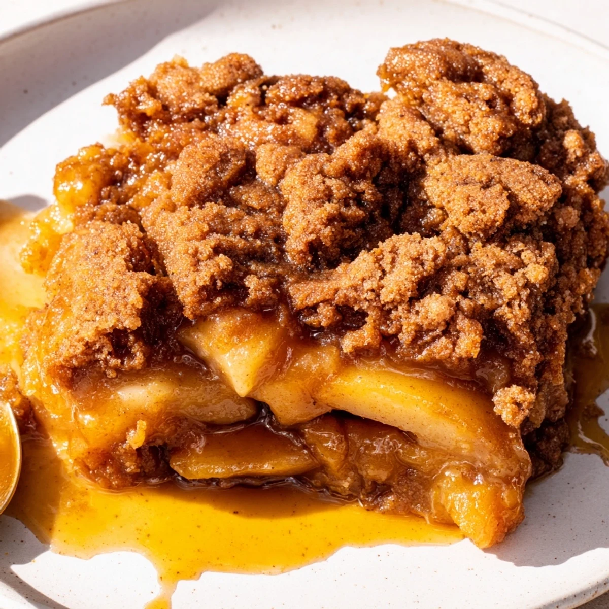 Delicious Gingerbread Caramel Apple Cobbler bursting with tender apples and caramel goodness.