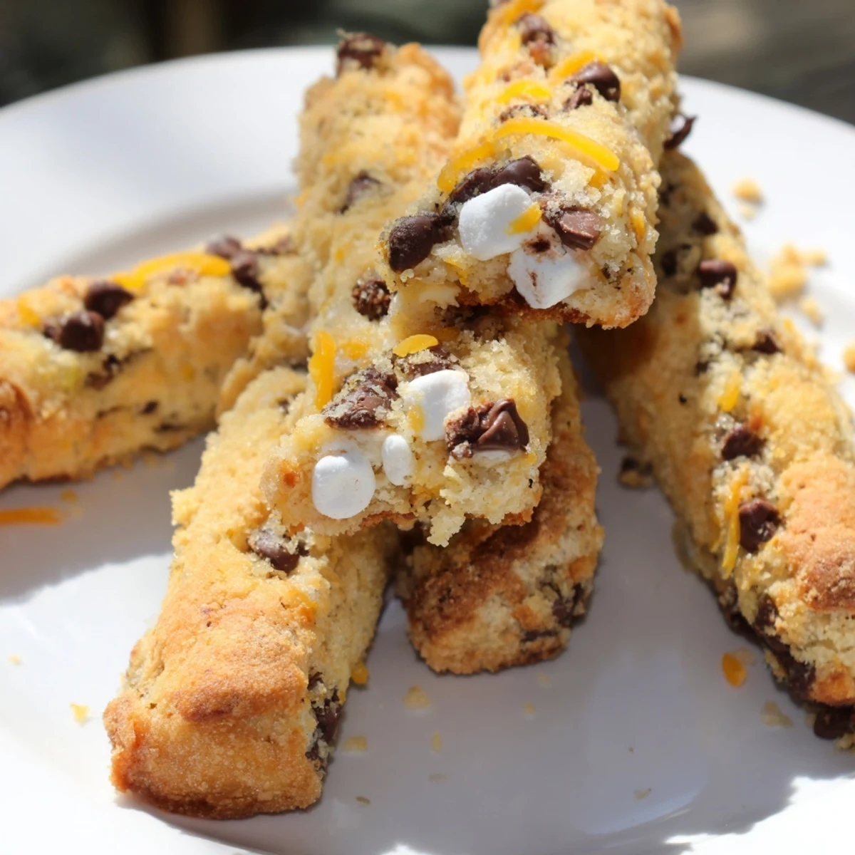 Cheesy Jalapeño Smores Cookie Biscuit Sticks fresh from the oven, drizzled with melted chocolate.  