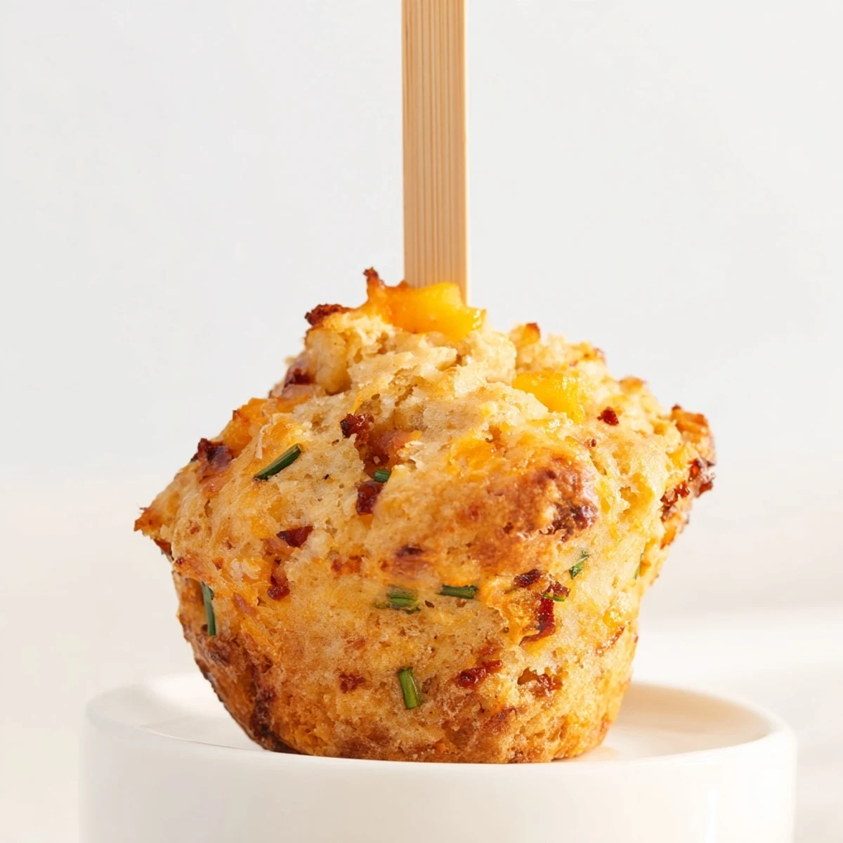 Savory Maple Bourbon Spicy Cheddar Muffin Pops topped with melted cheese and herbs.