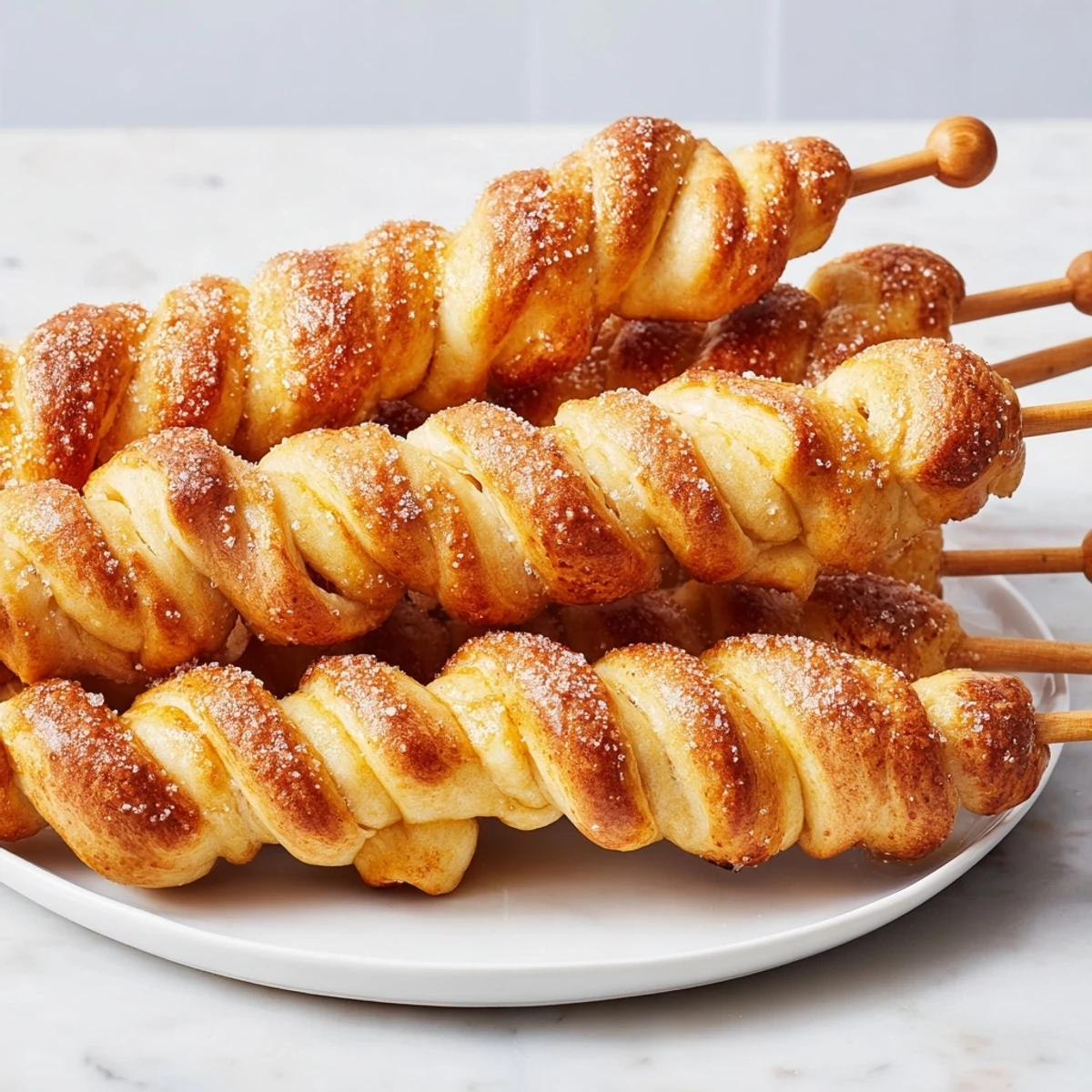 Delicious Cream Soda Flaky Pretzel Biscuit Skewers drizzled with melted butter and sugar.