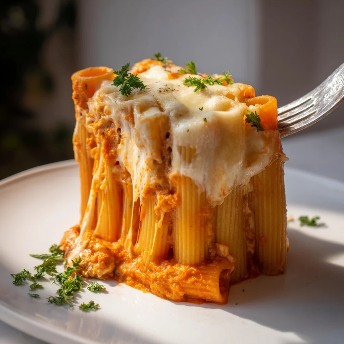 Vibrant Honeycomb Pasta Cake with layers of ricotta, cheese, and savory tomato sauce.  
