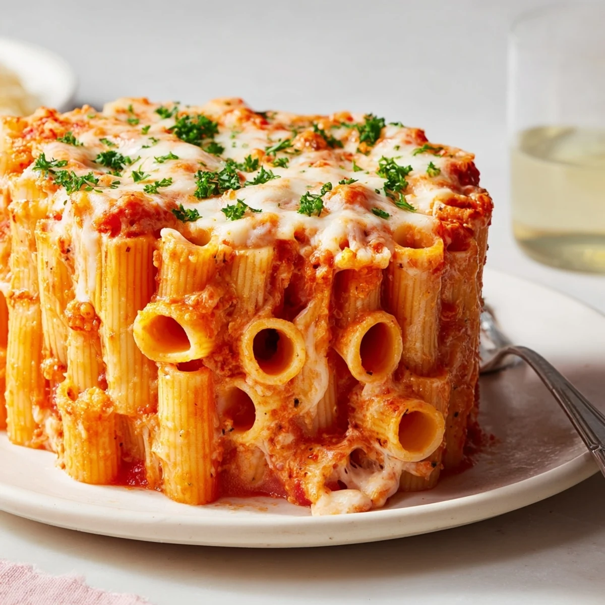 Deliciously stacked Honeycomb Pasta Cake bursting with rich flavors and gooey melted cheese.  