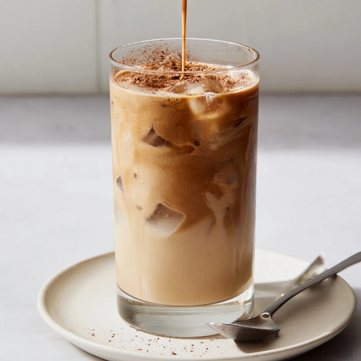 Rich and nutty tahini iced coffee served chilled, ideal for a quick vegan treat.
