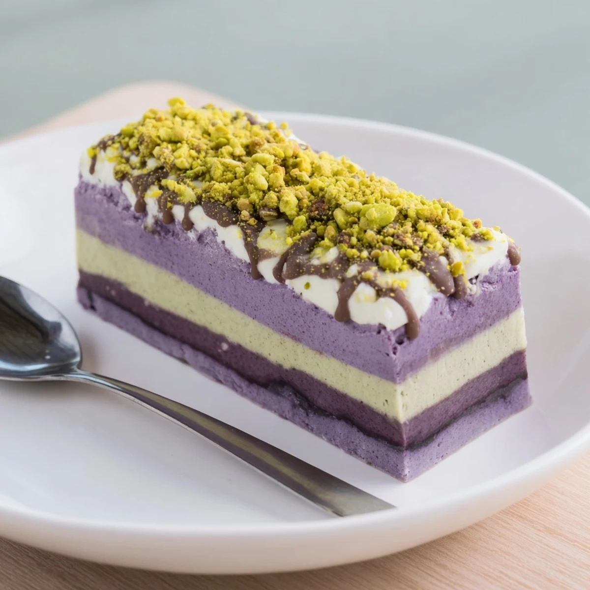 Vibrant ube and nutty pistachio ice cream bars ready for a summer treat.  