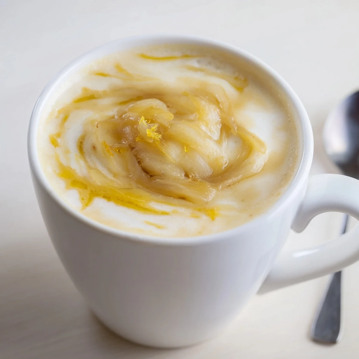Creamy onion latte topped with frothy milk, perfect for adventurous coffee lovers.  