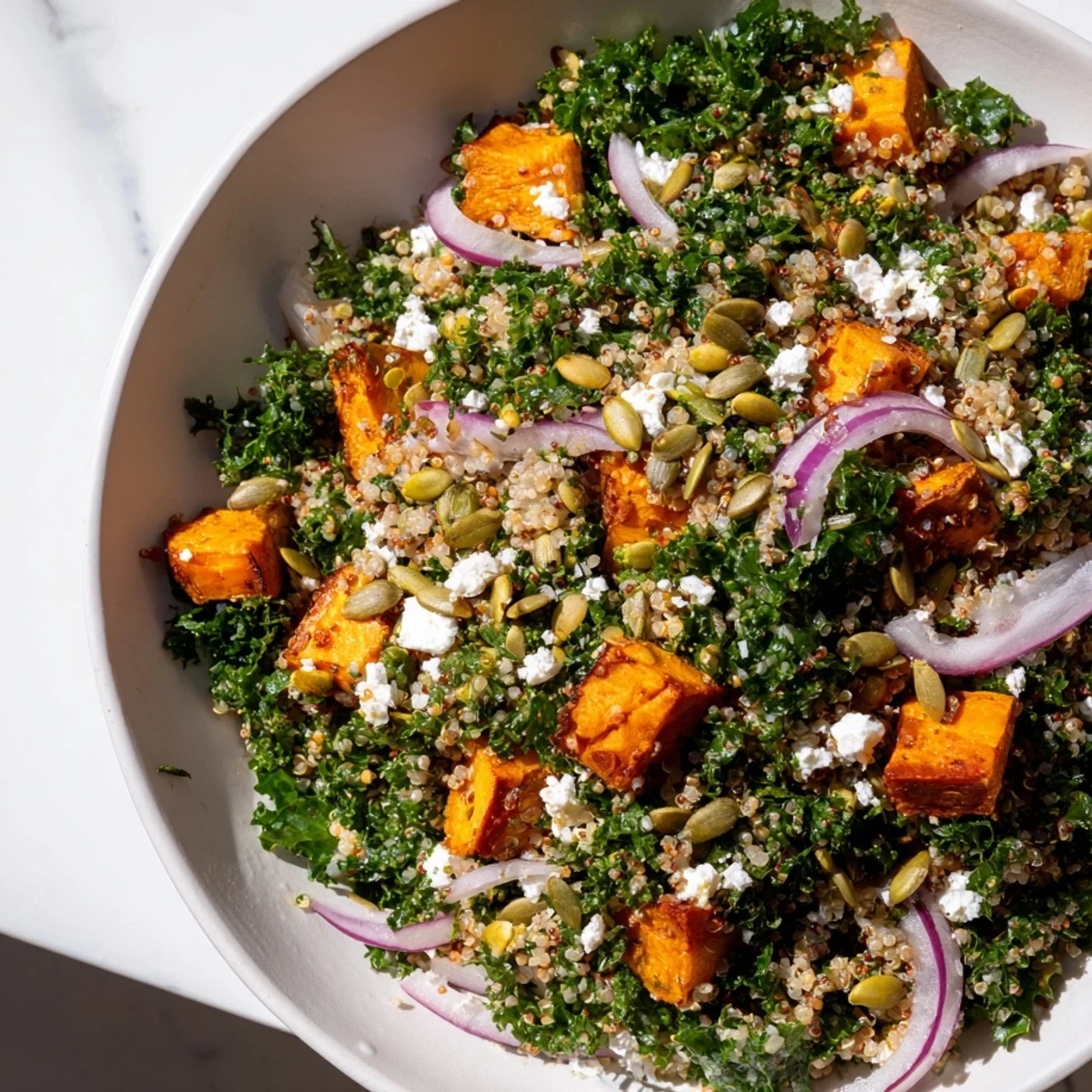 Fresh kale tossed with citrusy flavor, this healthy Kale & Quinoa Salad is perfect for lunch.