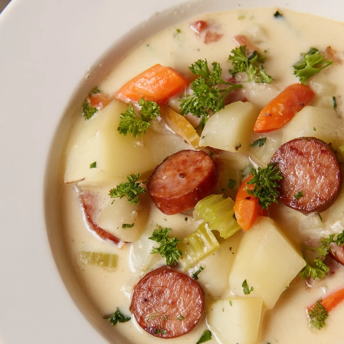 Enjoy savory chunks of chorizo and potatoes in this rich, comforting Creamy Chorizo Potato Soup.