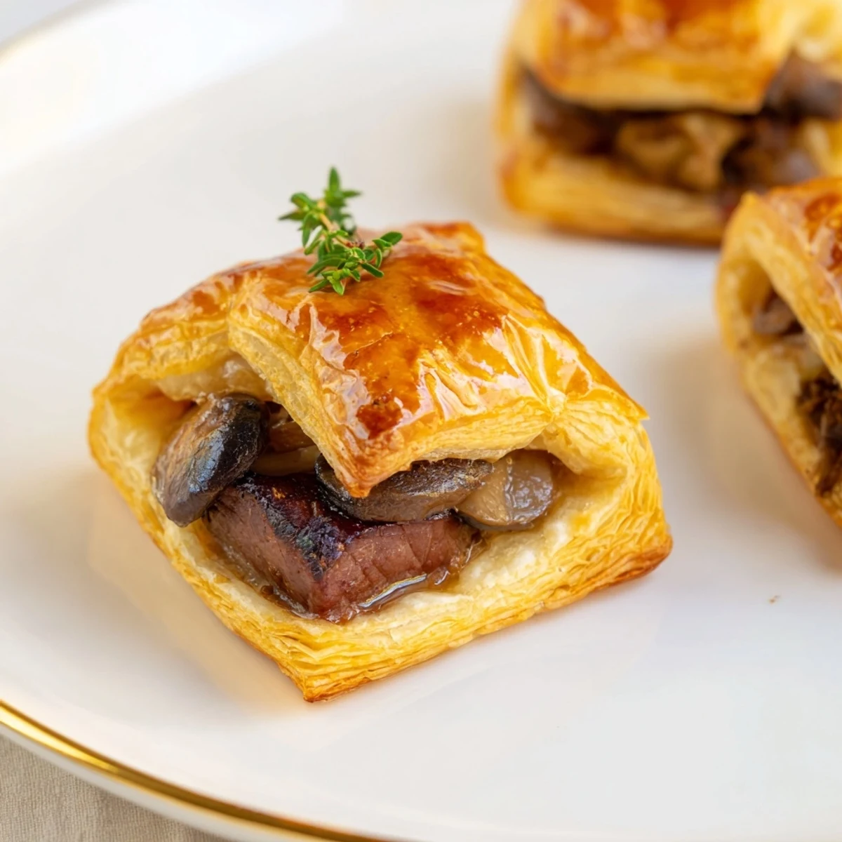 Crisp, buttery puff pastry wrapping succulent beef tenderloin—delicious homemade Beef Wellington Bites.