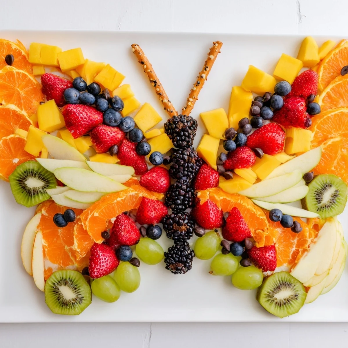 Beautiful Monarch Magic Fruit Butterfly Tray, bursting with vibrant oranges and berries, ready to serve.