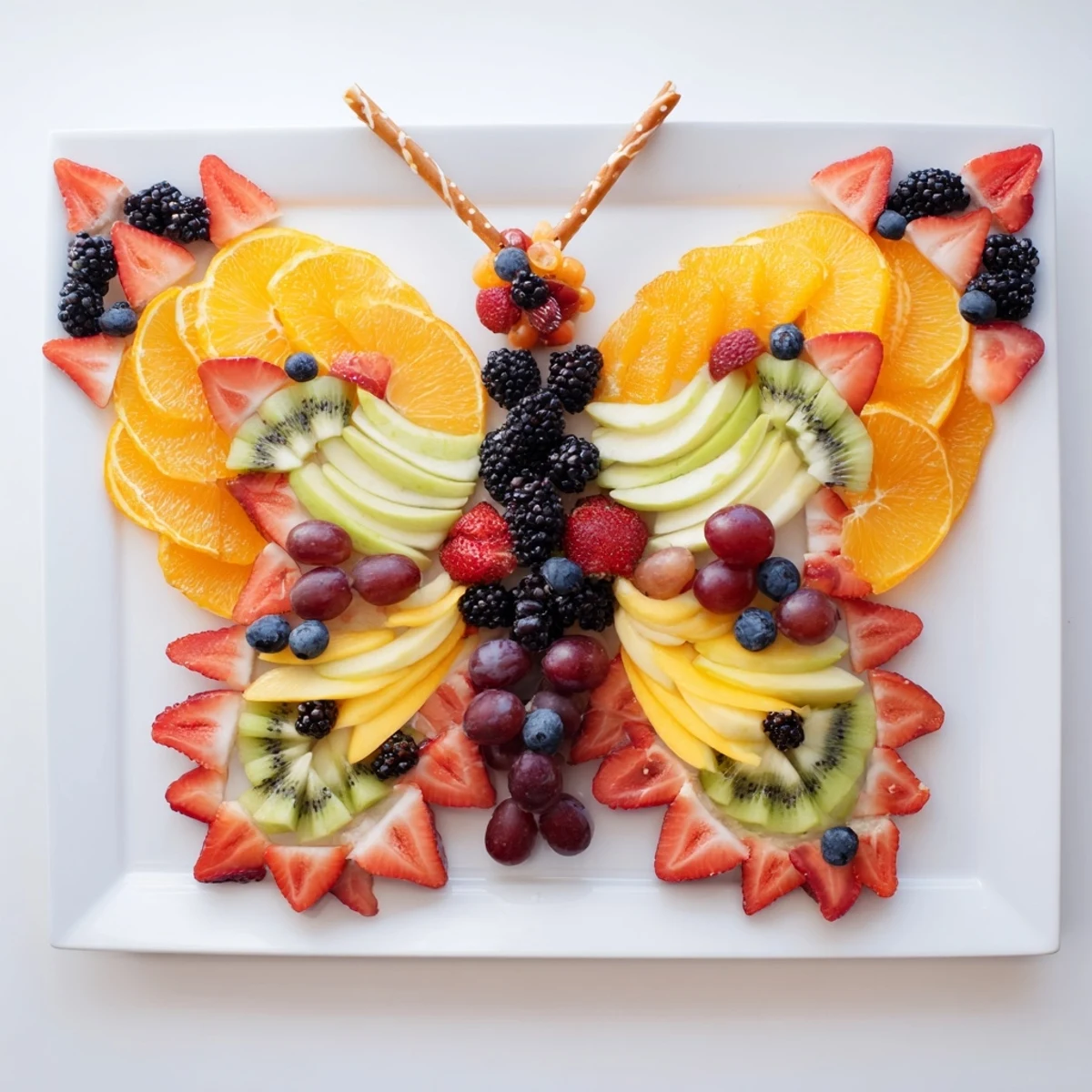 Freshly sliced fruit forms the Monarch Magic Fruit Butterfly Tray, a colorful, healthy snack perfect for kids.