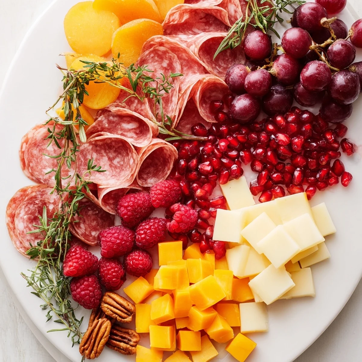 Festive stocking charcuterie board overflowing with meats, cheeses, fruits, and crackers for a holiday appetizer.