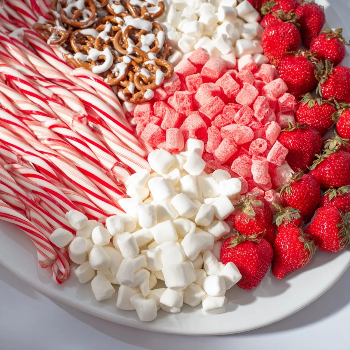 Vibrant, striped Sweet Board, featuring red and white candies, ready to be enjoyed!