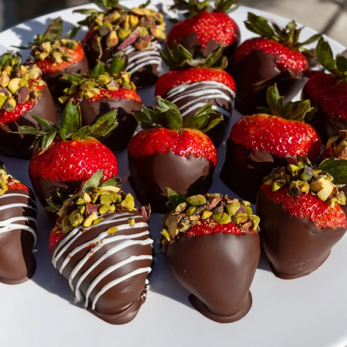 These dark chocolate covered strawberry dips glisten, showing off fresh strawberries and rich flavors.