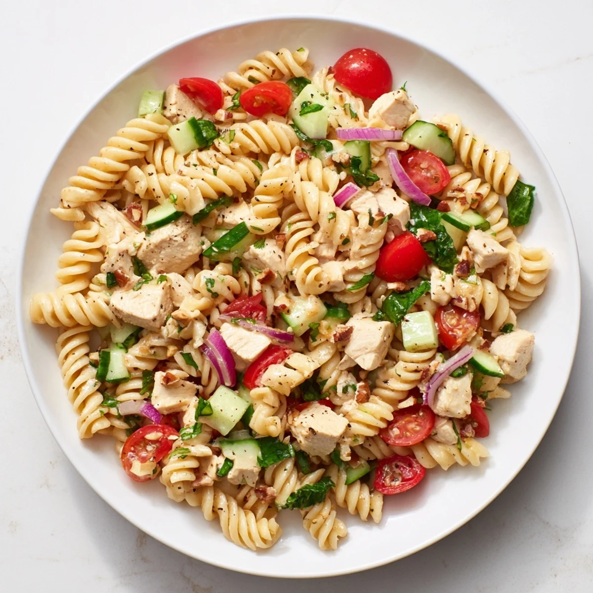 Enjoy a refreshing Pasta Salad with Cranberry Vinaigrette that's perfect for lunch or a light dinner.