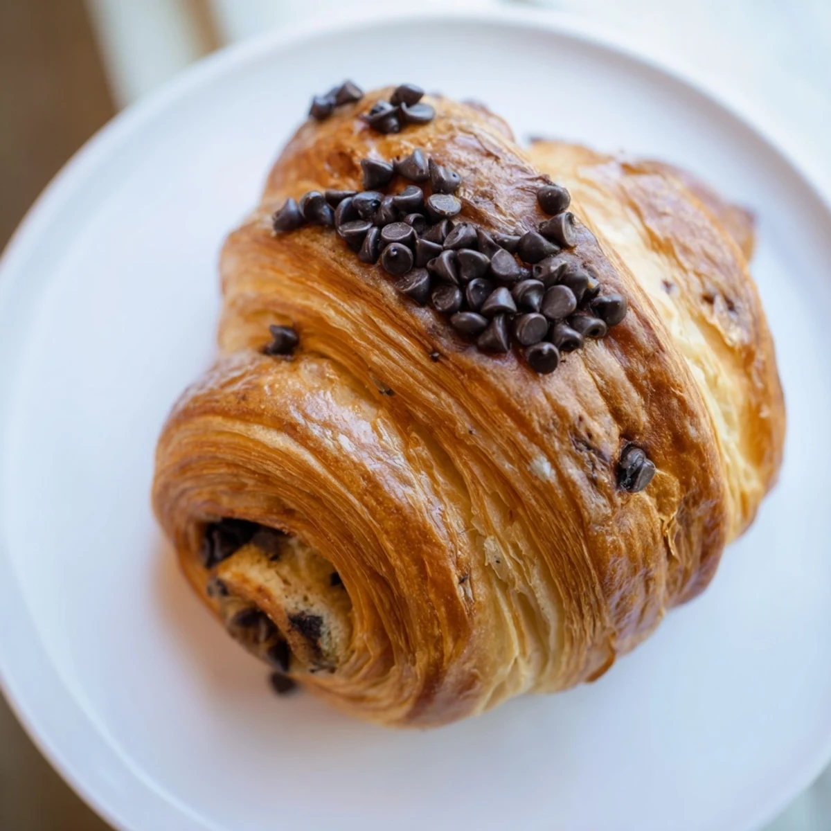 Warm, golden Chocolate Cookie Croissants with a gooey chocolate chip center, perfect for dessert.