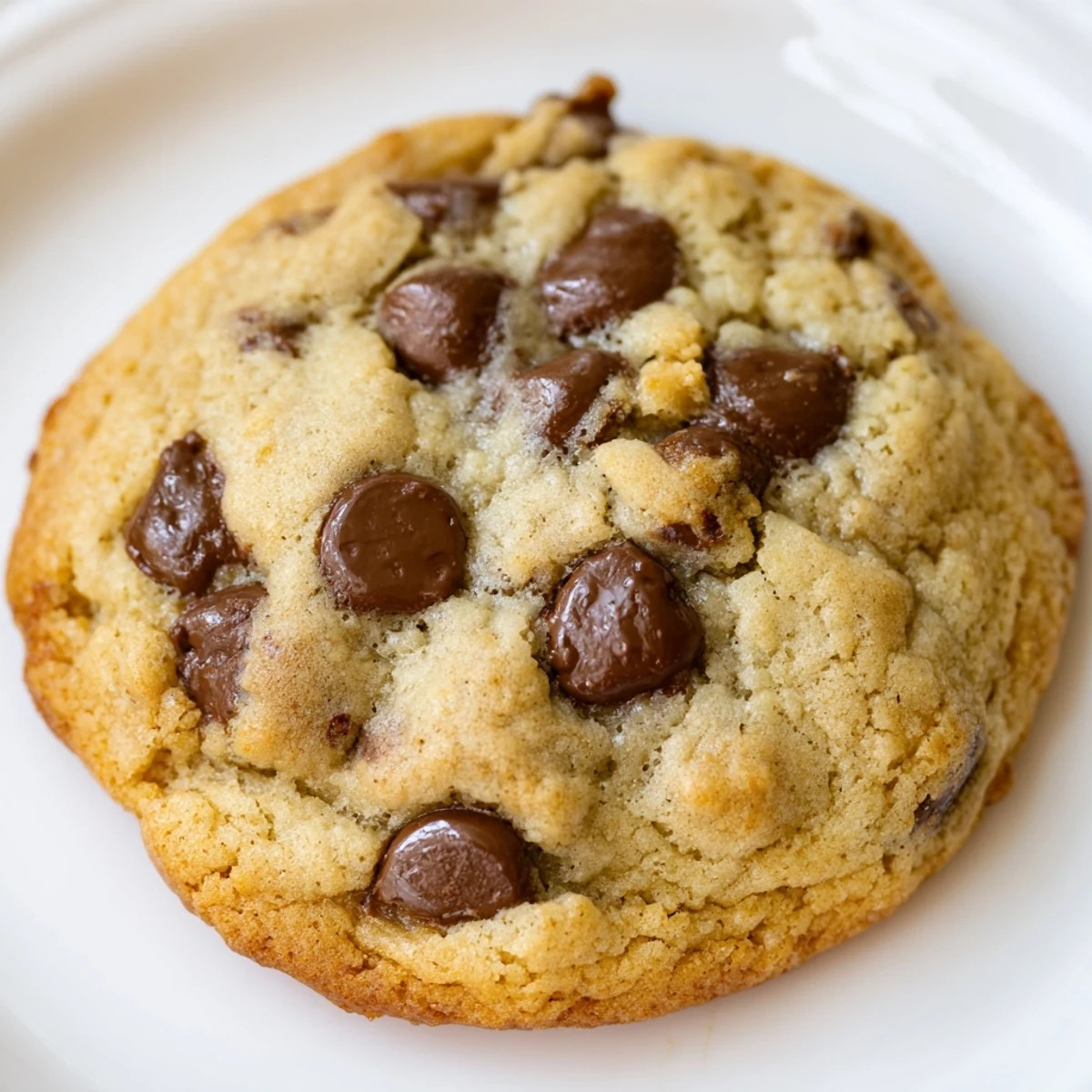 Golden-brown air-fryer chocolate chip cookies, still warm, ready to enjoy with a glass of milk.