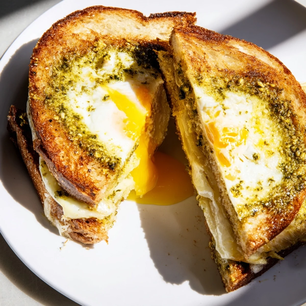 Imagine biting into this rich, flavorful Pesto Egg Grilled Cheese; a perfect quick meal or satisfying snack.