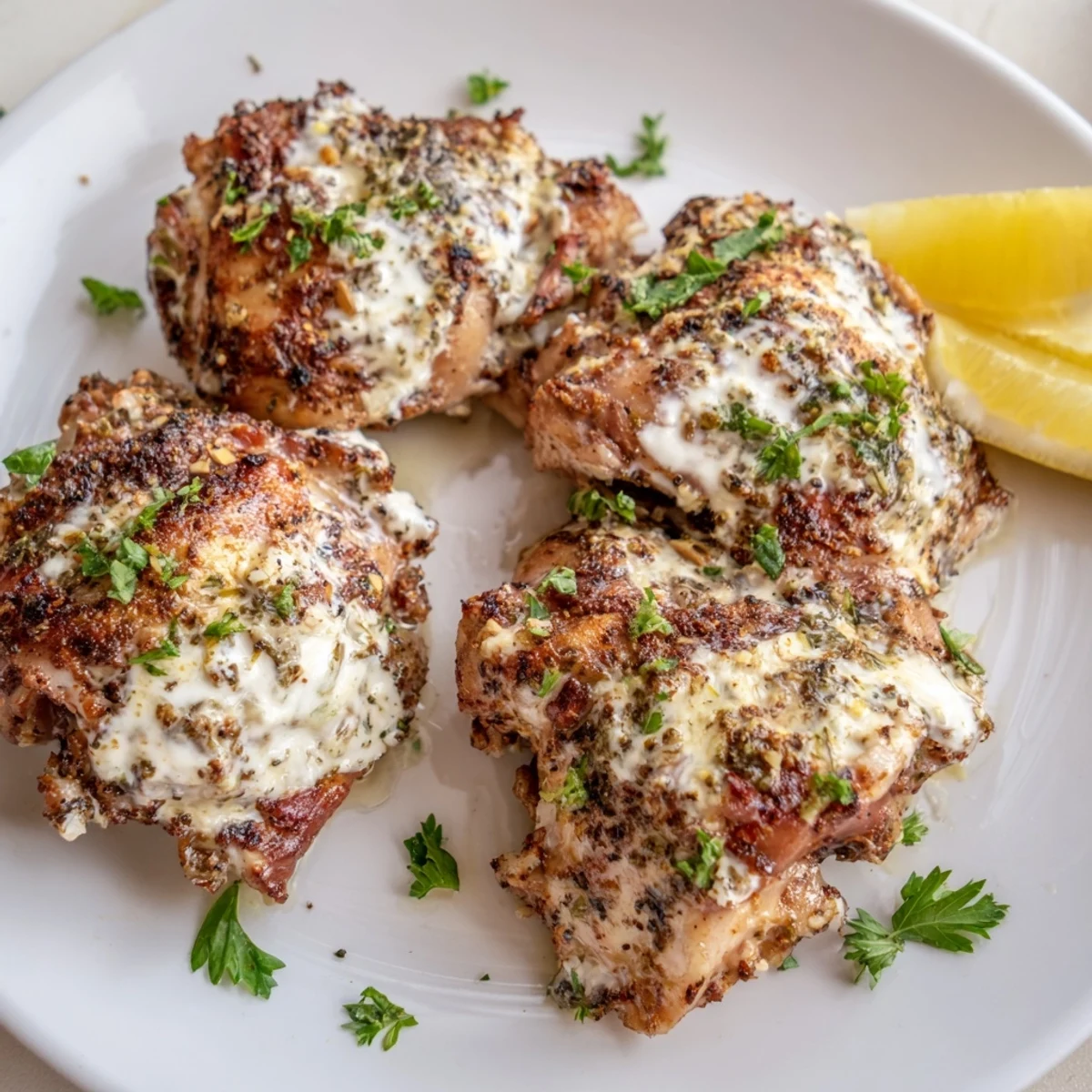 A vibrant plate of Greek Yogurt Chicken, showcasing the creamy marinade and promising delicious flavors.