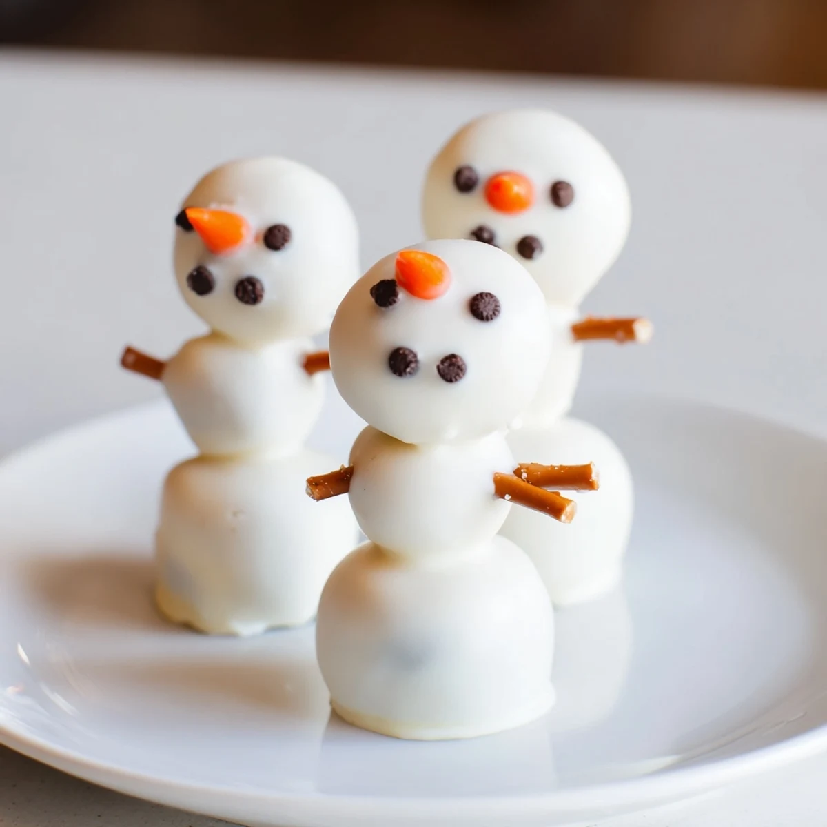 Oreo Snowman Cake Pops, coated in white chocolate, ready for a winter holiday treat.