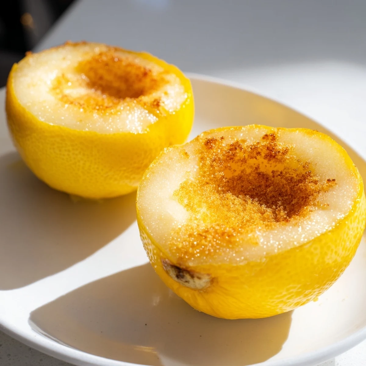 Enjoy a refreshing taste of homemade Lemon Brûlée Posset served in bright lemon shells.