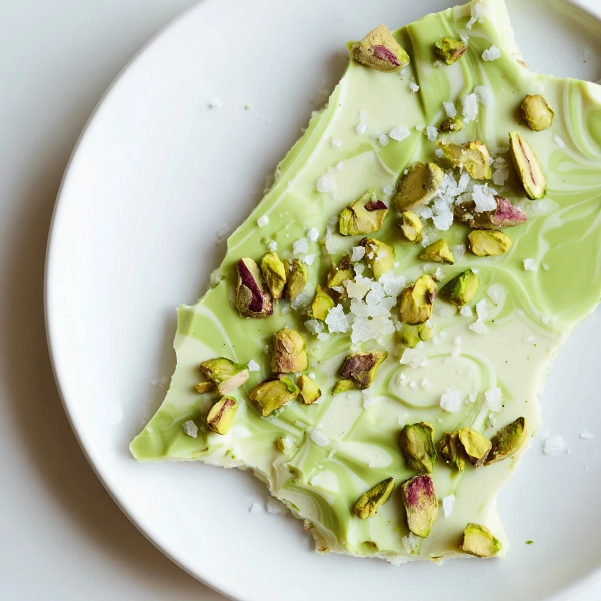Vibrant green matcha swirls through creamy Pistachio Matcha White Chocolate, studded with crunchy pistachios.