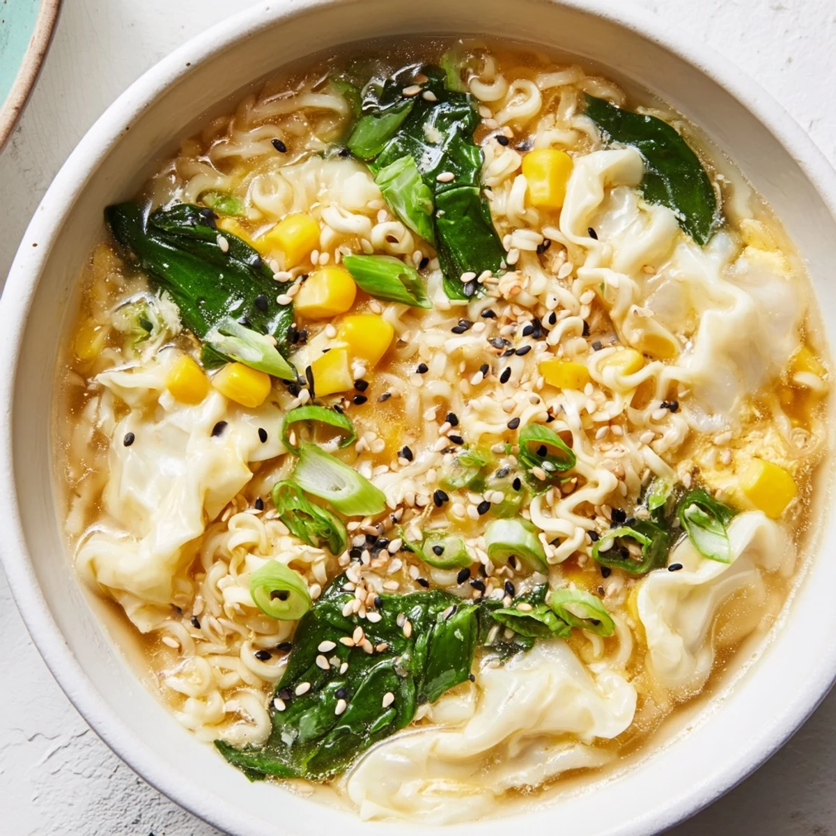 Steaming hot Ramen Egg Drop Soup bowl, full of savory flavors and tender ramen noodles.