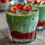 Vibrant iced strawberry matcha latte with creamy milk, fresh strawberry puree, and earthy matcha—refreshing, layered, and perfect for summer sipping.