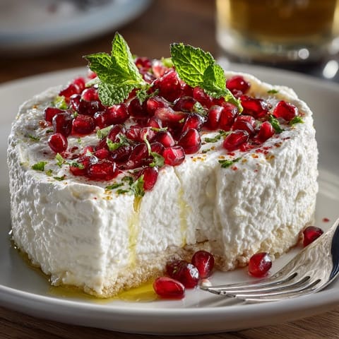 Pomegranate and feta cheese dip with fresh pomegranate seeds and herbs ready for dipping.