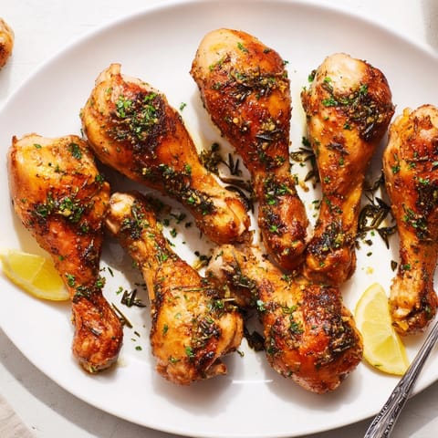 Crispy skin and juicy meat define these fragrant Garlic Herb Roasted Chicken Drumsticks.