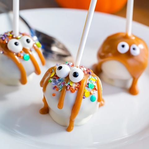 Delightful fall-inspired cake pops featuring creamy caramel and spiced apple flavors.  