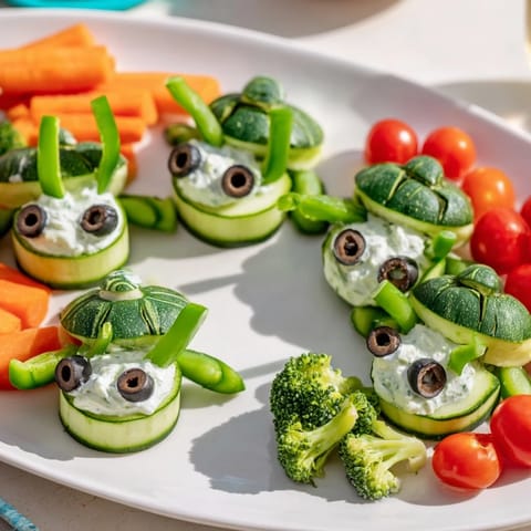 Freshly cut Slow & Savory Turtle Crudités with vibrant vegetables ready for dipping in a creamy herb sauce.