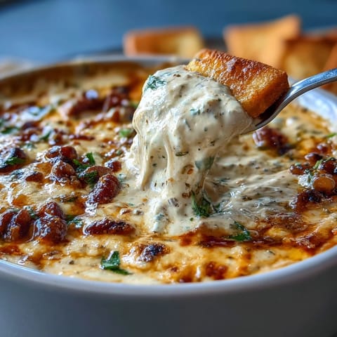 Creamy hot black-eyed pea dip with jalapeño and cumin, bubbling and golden from the oven.