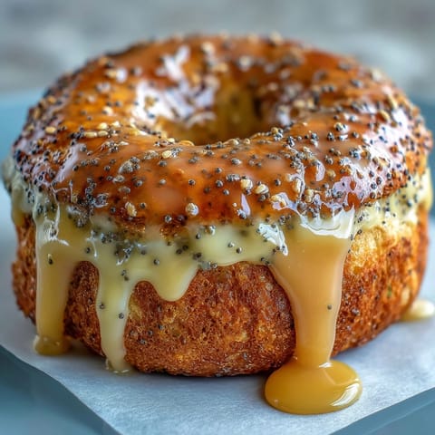 Golden-baked bagels infused with lemon zest and poppy seeds, topped with a tangy lemon glaze for extra flavor.  