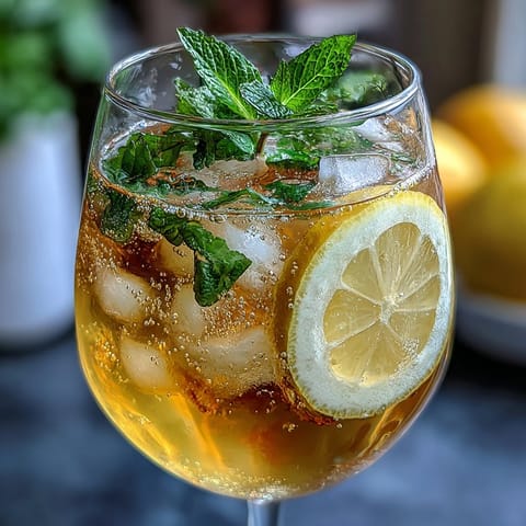 Bright limoncello spritz mocktail with sparkling water, lemon slices, and fresh mint garnish in chilled wine glasses.