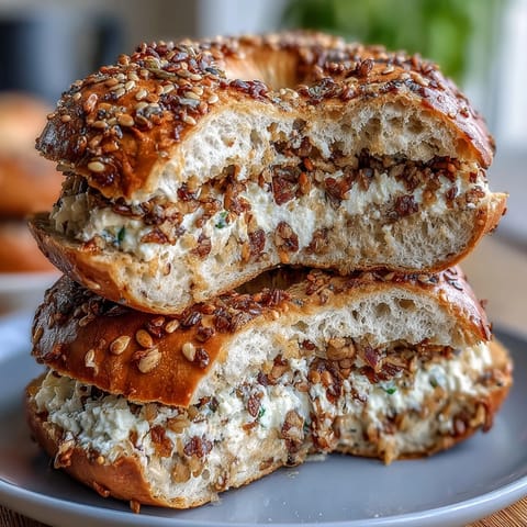 Cottage cheese bagels with golden crust and chewy texture, perfect for a high-protein breakfast.  