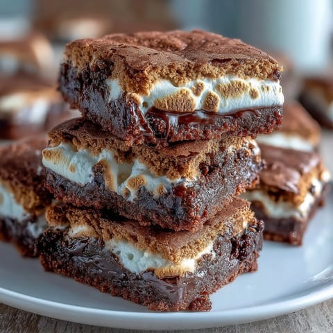 Gooey smores brownie cookies topped with toasted marshmallows and graham cracker crumbs, perfect for a sweet treat.