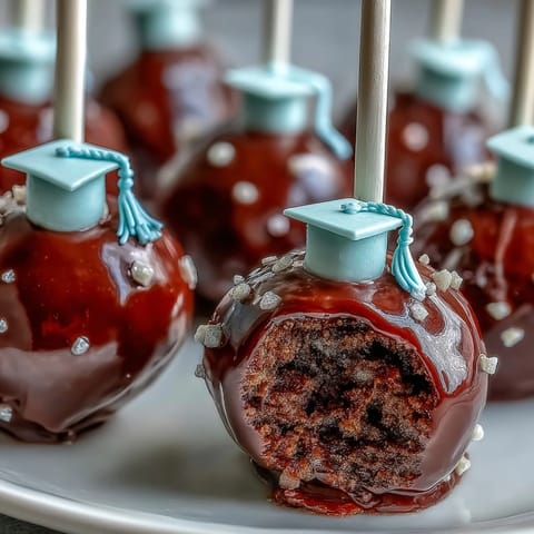 Festive graduation cake pops in school colors, decorated with edible glitter and chocolate tassels for a celebratory dessert.