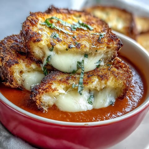 Golden mini grilled cheese dippers ready for savoring with warm tomato soup.