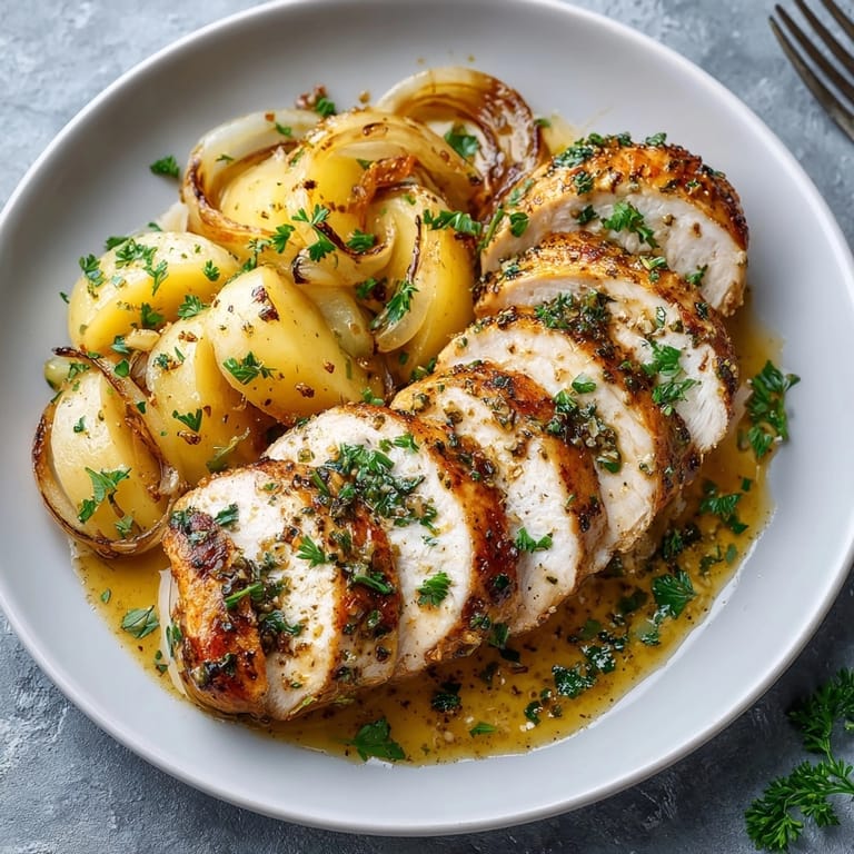 Juicy apple and cinnamon baked chicken topped with warm spiced apples for a cozy dinner.