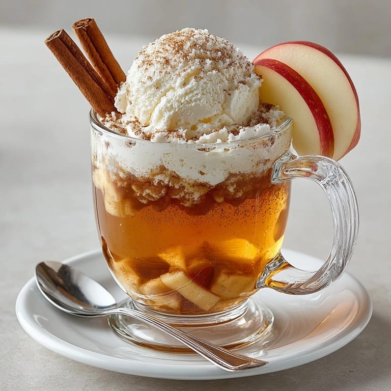 Warm rebel float apple cider topped with creamy cinnamon ice cream and dusted with ground cinnamon, ready to enjoy.