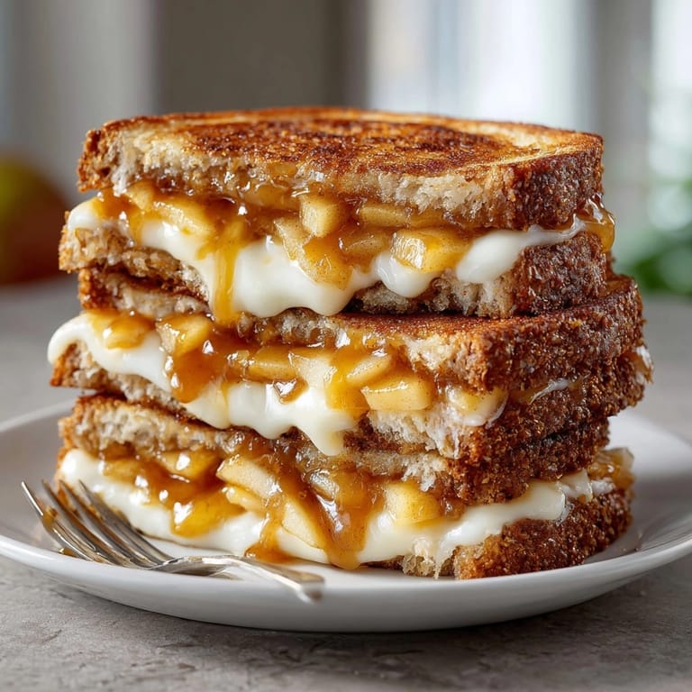 Crispy sourdough cradles sweet spiced apples in this Spiced Apple Cinnamon Grilled Cheese recipe, ready to enjoy.