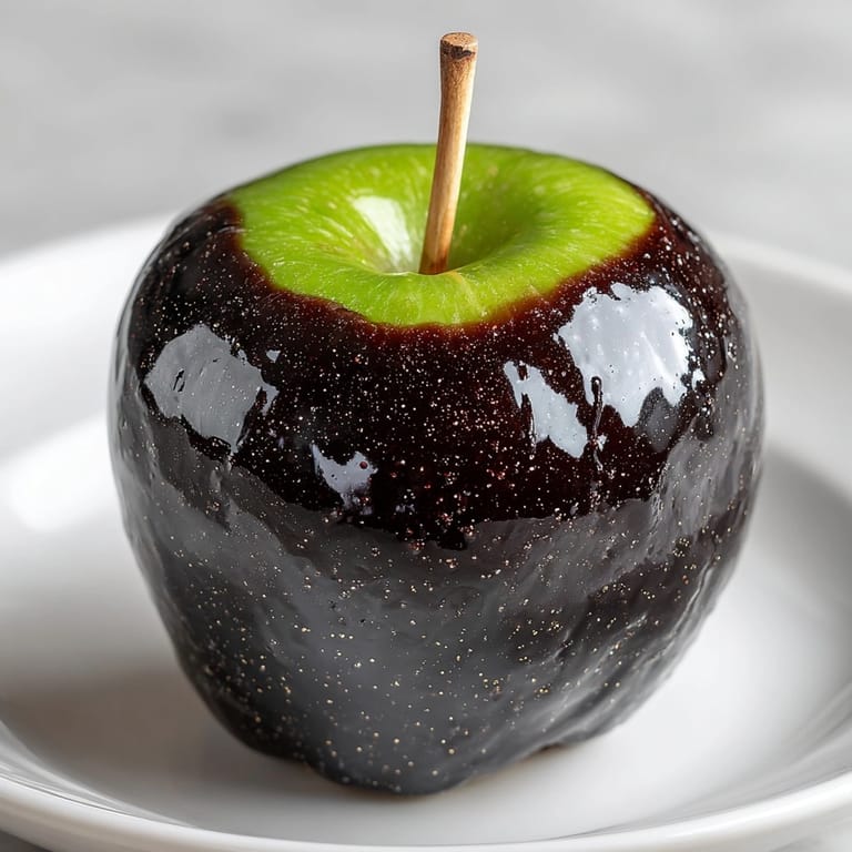 Halloween recipe for Black Poison Candy Apples: crisp Granny Smiths in a crackling black shell.