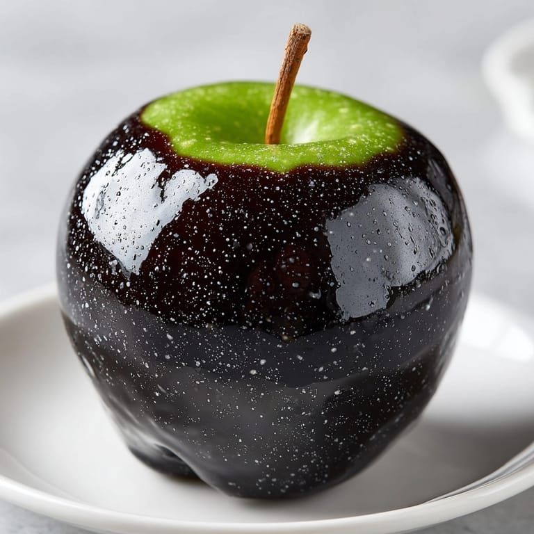 Homemade Black Poison Candy Apples, perfect for spooky parties and autumn dessert tables.