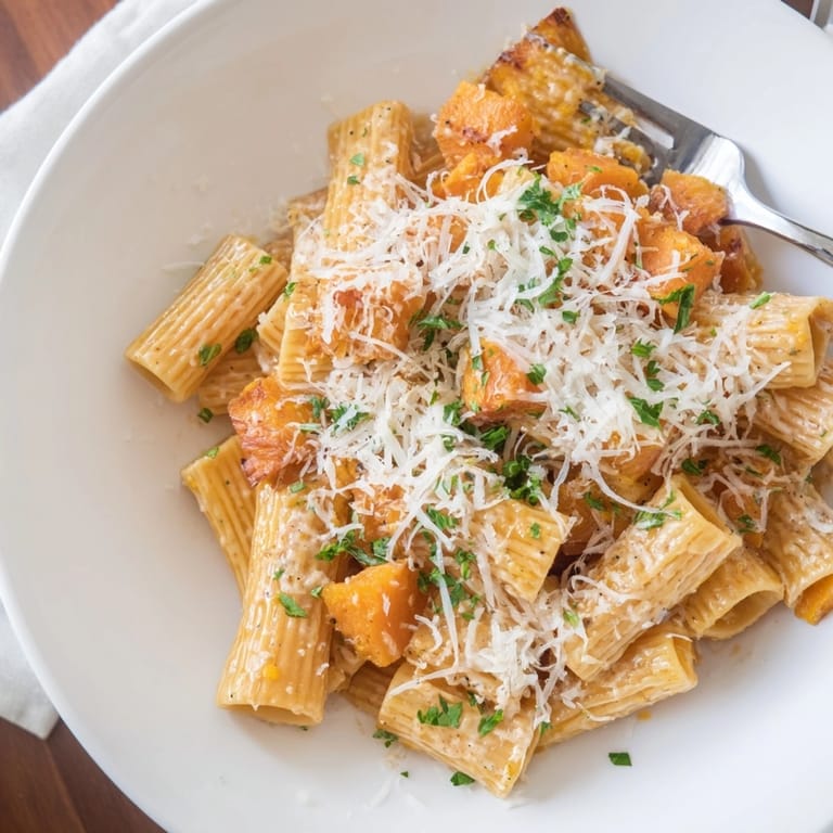Cheesy Alfredo Butternut Squash Pasta Bake featuring roasted squash &amp;#8211; a savory vegetarian indulgence.