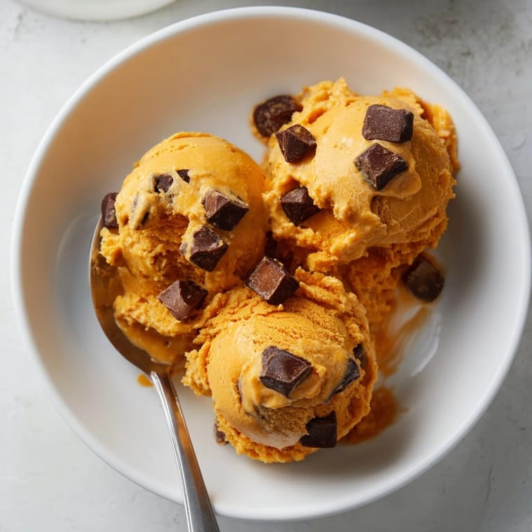 Delicious, spiced Pumpkin Chocolate Chip Muffin Ice Cream for a cozy dessert moment.  