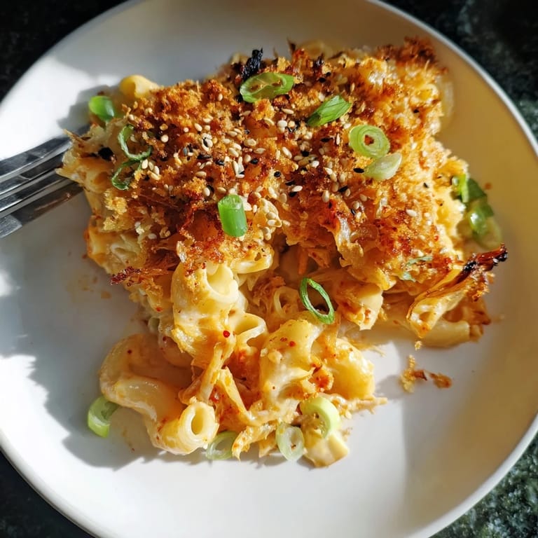 Delicious Spicy Kimchi Mac & Cheese bursting with flavors, perfect for weeknight dinners.  